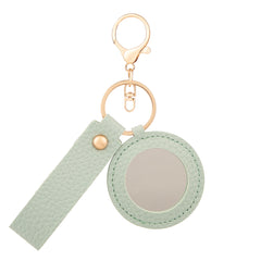 Litchi Grain PU Leather Mini Round Compact Mirror Keychain - Multi-Color Cute HD Swivel Folding Travel Pocket Mirror