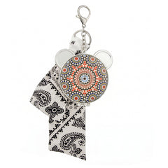 Bear Shape Keychain Compact Mirror with PU Leather Ribbon, Double-Sided HD Makeup Mirror with 95% Reflectivity, Portable Pocket Mirror for Women & Girls, Cute Travel Accessory with Stickers