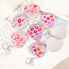 Heart Shaped Quicksand Compact Mirror Keychain Liquid Glitter Floating Sequins Folding Pocket Mirror Dual Sided Metal Frame
