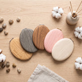 Oval Wood Grain PU Leather Compact Mirror - Luxury Electroplated Metal Double-Sided Folding Pocket Vanity Mirror with Custom Logo Surface & HD Glass for Purse, Travel & Gifts