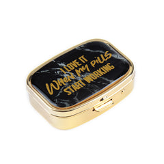 Marble Print Gold Plated Pill Box with Mirror, 2-Compartment Portable Pill Organizer, Eco-Friendly Pill Case with 95% High Reflectivity Mirror for Purse/Travel, Gift for Women & Daily Use