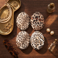Oval Leopard Print PU Leather Compact Mirror - Trendy Padded Cushioned Silver Metal Double-Sided Folding Pocket Vanity Mirror with HD Glass for Purse, Travel, Animal Print Lovers & Gifts 🐆🪞✨