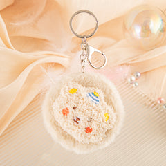Cute Plush Compact Mirror Keychain, Portable Double-Sided Pocket Makeup Mirror with Soft Furry Animal Design for Women, Girls, Backpack & Travel
