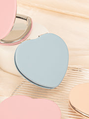 Heart Shaped Crossgrain PU Leather Compact Mirror - Silver Metal Frame Double Sided Folding Pocket Vanity Mirror with HD Glass for Purse, Travel, Bridesmaids & Valentine's Day Gifts (Pastel & Red Colors) 💖🪞✨