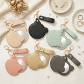 Litchi Grain PU Leather Bear-Head Shaped Compact Mirror Keychain - Multi-Color Cute HD Swivel Folding Travel Mirror - Slim Pocket Purse Charm Vanity Mirror with Wrist Strap for Women, Girls & Students 🐻✨