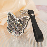 Butterfly Rhinestone Compact Mirror Keychain, Double Sided Pocket Makeup Mirror with Wrist Strap, Portable Travel Mirror for Women Girls, Purse & Gift Use