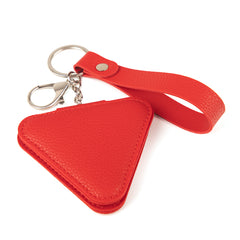 Triangle-Shaped Red PU Leather Compact Mirror with Keychain & Wristlet - Portable Double-Sided Folding Travel Mirror - High-Definition Pocket Mirror for Women, Girls & Students, Perfect for Handbags, Backpacks & Keys 🌸✨