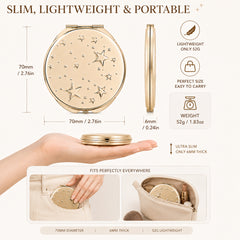 3D Stamped Star Embossed Metal Compact Mirror - Round Electroplated Double-Sided Folding Pocket Mirror with HD Glass for Purse, Travel, Stargazers & Gifts⭐🪞✨