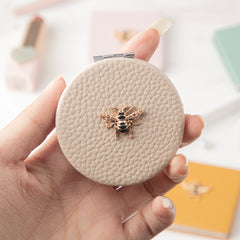 Bee Embellished Leather Compact Mirror, 60mm Round Double-Sided Makeup Mirror with 95% High Reflectivity, Portable Pocket Mirror for Purse/Travel, Gift for Women & Girls