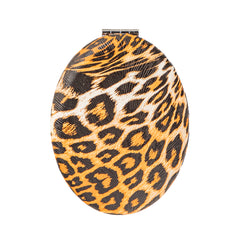 Oval Leopard Print PU Leather Compact Mirror - Trendy Padded Cushioned Silver Metal Double-Sided Folding Pocket Vanity Mirror with HD Glass for Purse, Travel, Animal Print Lovers & Gifts 🐆🪞✨