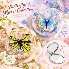 Butterfly liquid glitter quicksand round compact mirror collection