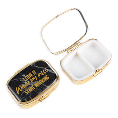 Marble Print Gold Plated Pill Box with Mirror, 2-Compartment Portable Pill Organizer, Eco-Friendly Pill Case with 95% High Reflectivity Mirror for Purse/Travel, Gift for Women & Daily Use