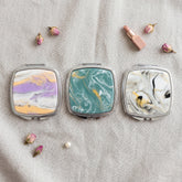 Square Compact Mirror with Acetate Acrylic Inlay, Double-Sided Glass Mirror, Premium Metal Frame Pocket Makeup Mirror for Women, Travel Vanity Mirror for Purse, Office & Daily Touch-Ups