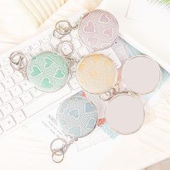 Heart Pattern Keychain Compact Mirror Round Folding Pocket Mirror with Lobster Clasp Plastic Frame Dual Sided Makeup Mirror