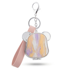 Cute Dog Head Pearl Swirl Acetate Compact Mirror Keychain with Leather Wrist Strap, Double-Sided Folding Makeup Mirror with 95% High Reflectivity Lens, Portable Pocket Mirror for Purse & Travel, Sweet Gift for Women & Teen Girls