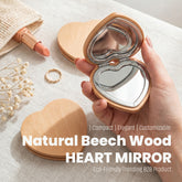 Heart Shape Bamboo Compact Mirror, Portable Pocket Makeup Mirror, Eco-Friendly Folding Mirror, Travel Mirror for Women, Girls, Purse, Gift