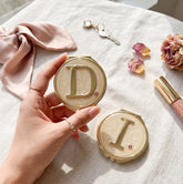 Personalized Epoxy Rhinestone Compact Mirror, Double-Sided HD Makeup Mirror with Custom Letter Design, Portable Pocket Mirror for Women & Girls, Cute Travel Mirror with Stickers