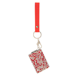 Rectangle Rhinestone Compact Mirror Keychain PU Leather Wristlet Strap Folding Pocket Mirror Bling Dual Sided Cosmetic Mirror