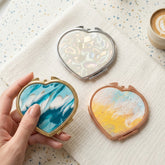 Acetate Heart Compact Mirror - Elegant Marble Pattern Double-Sided Travel Mirror with Metal Frame - Premium Pocket Mirror with 95% HD Reflectivity for Purses, Handbags, & Girls on the Go 💖🐚