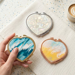 Acetate Heart Compact Mirror - Elegant Marble Pattern Double-Sided Travel Mirror with Metal Frame - Premium Pocket Mirror with 95% HD Reflectivity for Purses, Handbags, & Girls on the Go 💖🐚