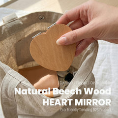 Heart Shape Bamboo Compact Mirror, Portable Pocket Makeup Mirror, Eco-Friendly Folding Mirror, Travel Mirror for Women, Girls, Purse, Gift