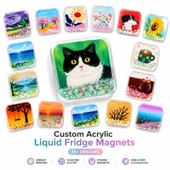 Custom acrylic liquid glitter fridge magnets design range