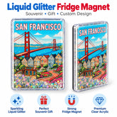 Custom liquid glitter fridge magnet with San Francisco souvenir design