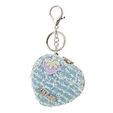 Heart Shape Denim Compact Mirror Keychain, Portable Folding Makeup Mirror with Cute Strawberry Design, 95% High Clarity Pocket Mirror for Women, Girls, Travel, Purse, Bag Charm Gift