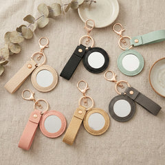 Litchi Grain PU Leather Mini Round Compact Mirror Keychain - Multi-Color Cute HD Swivel Folding Travel Pocket Mirror