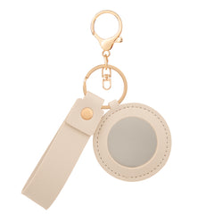 Mini Round PU Leather Compact Mirror Keychain - Multi-Color Cute HD Single-Sided Swivel Folding Travel Pocket Mirror