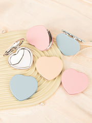 Heart Shaped Crossgrain PU Leather Compact Mirror - Silver Metal Frame Double Sided Folding Pocket Vanity Mirror with HD Glass for Purse, Travel, Bridesmaids & Valentine's Day Gifts (Pastel & Red Colors) 💖🪞✨