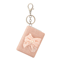 Fabric Rectangular Compact Mirror Keychain - Cute 3D Bow & Cat Patch Double-Sided Folding Travel Mirror - Soft Pocket Bag Charm Vanity Mirror for Women & Girls 🐱🎀