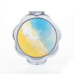 Acetate Flower Compact Mirror - Cute Marble Pattern Double-Sided Travel Mirror with Metal Frame - Premium Scalloped Pocket Mirror with 95% HD Reflectivity for Purses, Handbags & Girls on the Go 🌸✨