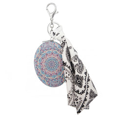 Boho Mandala Compact Mirror with Silk Scarf Keychain – Portable PU Leather Double-Sided Travel Mirror – High-Definition Vanity Mirror with Ribbon Charm for Purses, Handbags & Backpacks – Stylish Gift for Women & Girls 🌸✨