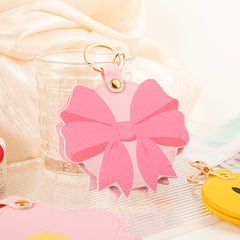 PU Leather Compact Mirror Keychain - Cute Shaped Flower Cherry & Ribbon Double-Sided Folding Travel Mirror - Pocket Purse Charm Vanity Mirror for Women, Girls & Students πΈππ