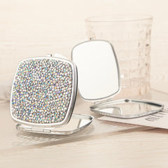 Luxury Rhinestone Compact Mirror, Double-Sided HD Makeup Mirror for Women Girls, Bling Portable Cosmetic Mirror for Purse Travel Party Wedding Touch-Ups