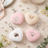 Heart Plush Compact Mirror Keychain - Cute Crystal Rhinestone Butterfly & Purse Charm Faux Fur Folding Travel Mirror - Soft Fluffy Pocket Bag Charm Vanity Mirror for Women, Girls & Students 💖✨
