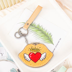 Cute Plush Lip-Shaped Compact Mirror with Keychain & Wrist Strap, Double-Sided Pocket Makeup Mirror, Embroidered Design, Portable Cosmetic Mirror for Women, Girls, Travel & Gifts