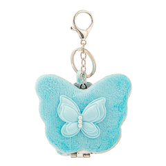 Butterfly Plush Compact Mirror with Lanyard - Cute Double-Sided Faux Fur Folding Travel Mirror - Soft Fluffy Pearl Charm Pocket Vanity Mirror for Women, Girls & Students 🦋✨