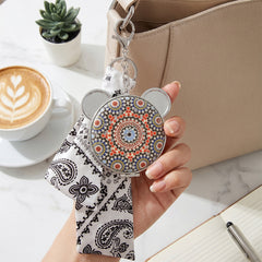 Bear Shape Keychain Compact Mirror with PU Leather Ribbon, Double-Sided HD Makeup Mirror with 95% Reflectivity, Portable Pocket Mirror for Women & Girls, Cute Travel Accessory with Stickers