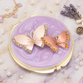 Vintage Epoxy Resin Rhinestone Butterfly Compact Mirror - Luxury Round Gold Metal Double-Sided Folding Pocket Vanity Mirror with HD Magnifying Glass for Purse, Travel & Gifts 🦋✨