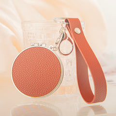 PU Leather Round Compact Mirror Keychain - Cute Shaped Double-Sided Folding Travel Mirror with Plastic Frame - Pocket Purse Charm Vanity Mirror with Wrist Lanyard for Women, Girls & Students🪞✨