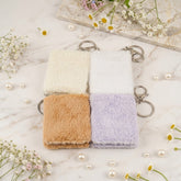 Plush Rectangular Compact Mirror with Keychain - Cute Faux Fur Double-Sided Folding Travel Mirror - Soft Fluffy Pocket Bag Charm Vanity Mirror for Women, Girls, Teens & Students 🧸✨