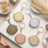 Mini Blank Compact Mirror Keychain Setting Blanks - Multi-Color Electroplated HD Folding Pocket Metal Mirror Frame for DIY Crafts, Sublimation, Resin, Cabochon Jewelry Making