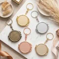 Mini Blank Compact Mirror Keychain Setting Blanks - Multi-Color Electroplated HD Folding Pocket Metal Mirror Frame for DIY Crafts, Sublimation, Resin, Cabochon Jewelry Making