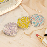 Sparkling Heart Shaped Crystal Rhinestone Compact Mirror - Silver Electroplated Metal Double-Sided Folding Pocket Vanity Mirror with HD Glass for Purse, Travel, Wedding Favors & Gifts 💖💎✨