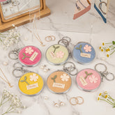 Fabric Round Compact Mirror with Lanyard - Cute 3D Flower & "Lovely" Patch Double-Sided Folding Travel Mirror - Soft Pocket Bag Charm Vanity Mirror for Women, Girls & Students 🌸✨