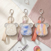 Cute Dog Head Pearl Swirl Acetate Compact Mirror Keychain with Leather Wrist Strap, Double-Sided Folding Makeup Mirror with 95% High Reflectivity Lens, Portable Pocket Mirror for Purse & Travel, Sweet Gift for Women & Teen Girls