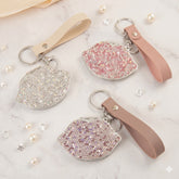 Bling Lips Shape Double-Sided Compact Mirror with Leather Keychain Strap, 64*58mm Portable Makeup Mirror, Eco-friendly HD Pocket Mirror, Ideal Gift for Women & Girls