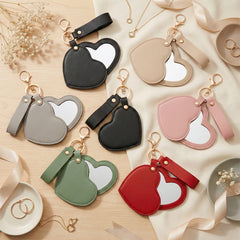 Heart-Shaped PU Leather Compact Mirror Keychain - Multi-Color Cute HD Swivel Folding Double-Sided Travel Mirror